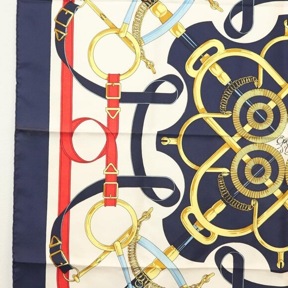 HERMES Carre 90 Scarf ""Eperon d'or"" Silk Navy Auth 142397 - Picture 13 of 16